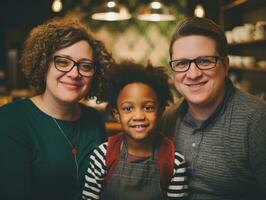 The Interracial family enjoys celebrating Christmas Eve together AI Generative photo