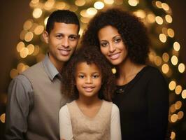 el interracial familia disfruta celebrando Navidad víspera juntos ai generativo foto