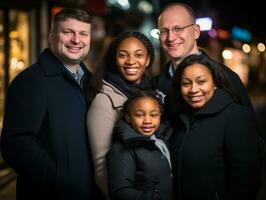 The Interracial family enjoys celebrating Christmas Eve together AI Generative photo