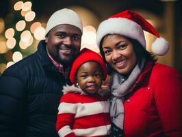 The Interracial family enjoys celebrating Christmas Eve together AI Generative photo