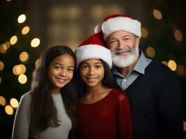 The Interracial family enjoys celebrating Christmas Eve together AI Generative photo