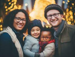 The Interracial family enjoys celebrating Christmas Eve together AI Generative photo