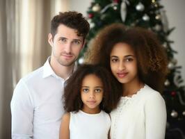 el interracial familia disfruta celebrando Navidad víspera juntos ai generativo foto