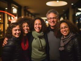 el interracial familia disfruta celebrando Navidad víspera juntos ai generativo foto