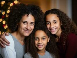 The Interracial family enjoys celebrating Christmas Eve together AI Generative photo