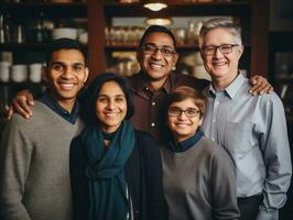 el interracial familia disfruta celebrando Navidad víspera juntos ai generativo foto