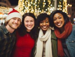 el interracial familia disfruta celebrando Navidad víspera juntos ai generativo foto