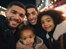 The Interracial family enjoys celebrating Christmas Eve together AI Generative photo