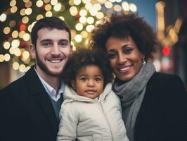 The Interracial family enjoys celebrating Christmas Eve together AI Generative photo