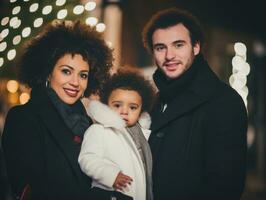 el interracial familia disfruta celebrando Navidad víspera juntos ai generativo foto