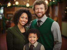 The Interracial family enjoys celebrating Christmas Eve together AI Generative photo