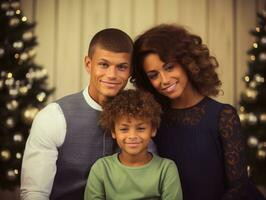 The Interracial family enjoys celebrating Christmas Eve together AI Generative photo