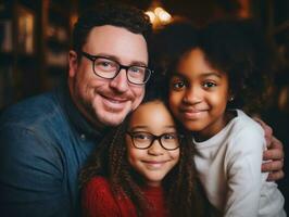 The Interracial family enjoys celebrating Christmas Eve together AI Generative photo