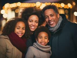 el interracial familia disfruta celebrando Navidad víspera juntos ai generativo foto