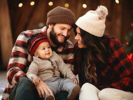 The Interracial family enjoys celebrating Christmas Eve together AI Generative photo