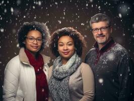 The Interracial family enjoys celebrating Christmas Eve together AI Generative photo