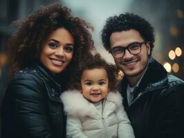 el interracial familia disfruta celebrando Navidad víspera juntos ai generativo foto