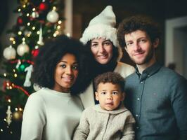 el interracial familia disfruta celebrando Navidad víspera juntos ai generativo foto