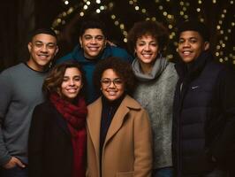 The Interracial family enjoys celebrating Christmas Eve together AI Generative photo