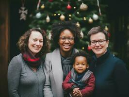 el interracial familia disfruta celebrando Navidad víspera juntos ai generativo foto