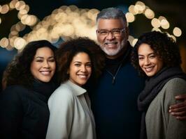 The Interracial family enjoys celebrating Christmas Eve together AI Generative photo