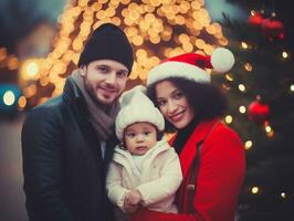 el interracial familia disfruta celebrando Navidad víspera juntos ai generativo foto