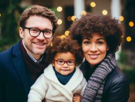 The Interracial family enjoys celebrating Christmas Eve together AI Generative photo