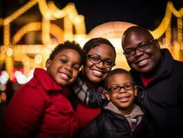 el interracial familia disfruta celebrando Navidad víspera juntos ai generativo foto