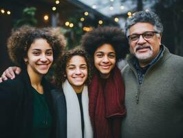 The Interracial family enjoys celebrating Christmas Eve together AI Generative photo