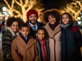 The Interracial family enjoys celebrating Christmas Eve together AI Generative photo