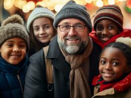 el interracial familia disfruta celebrando Navidad víspera juntos ai generativo foto