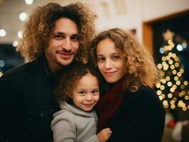 The Interracial family enjoys celebrating Christmas Eve together AI Generative photo