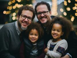 The Interracial family enjoys celebrating Christmas Eve together AI Generative photo