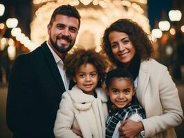 el interracial familia disfruta celebrando Navidad víspera juntos ai generativo foto