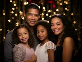 The Interracial family enjoys celebrating Christmas Eve together AI Generative photo