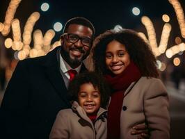 The Interracial family enjoys celebrating Christmas Eve together AI Generative photo