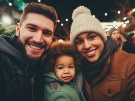 el interracial familia disfruta celebrando Navidad víspera juntos ai generativo foto