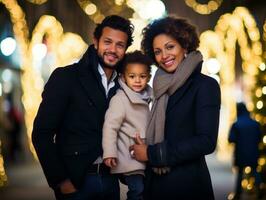 el interracial familia disfruta celebrando Navidad víspera juntos ai generativo foto