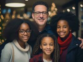 el interracial familia disfruta celebrando Navidad víspera juntos ai generativo foto