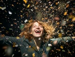 mujer asistiendo un nuevo año víspera fiesta en un elegante vestido ai generativo foto