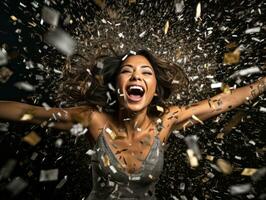 mujer asistiendo un nuevo año víspera fiesta en un elegante vestido ai generativo foto