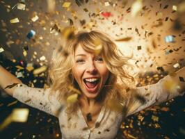 mujer asistiendo un nuevo año víspera fiesta en un elegante vestido ai generativo foto