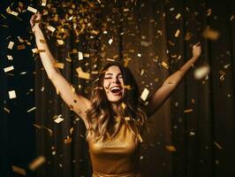 mujer asistiendo un nuevo año víspera fiesta en un elegante vestido ai generativo foto