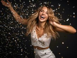 Woman attending a New Year Eve party in an elegant gown AI Generative photo