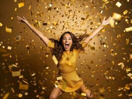 mujer asistiendo un nuevo año víspera fiesta en un elegante vestido ai generativo foto