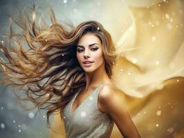 Woman attending a New Year Eve party in an elegant gown AI Generative photo