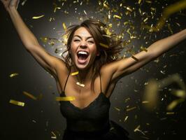 mujer asistiendo un nuevo año víspera fiesta en un elegante vestido ai generativo foto