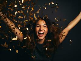 mujer asistiendo un nuevo año víspera fiesta en un elegante vestido ai generativo foto