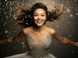 Woman attending a New Year Eve party in an elegant gown AI Generative photo