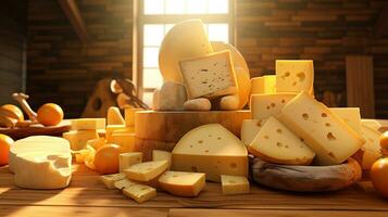 Generative AI, Different types of cheese on the table photo